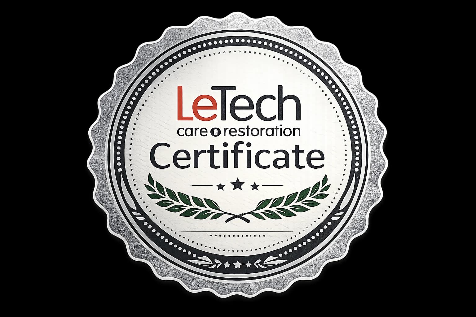 LeTech care and restoration certificate badge.